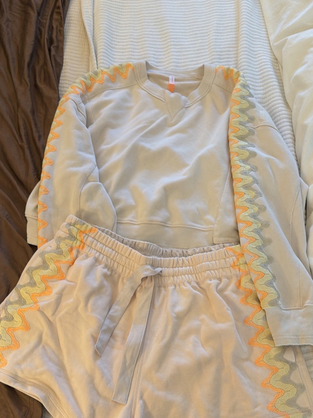 Free people movement Cream Sweatshirt & Shorts Set with Orange Accent